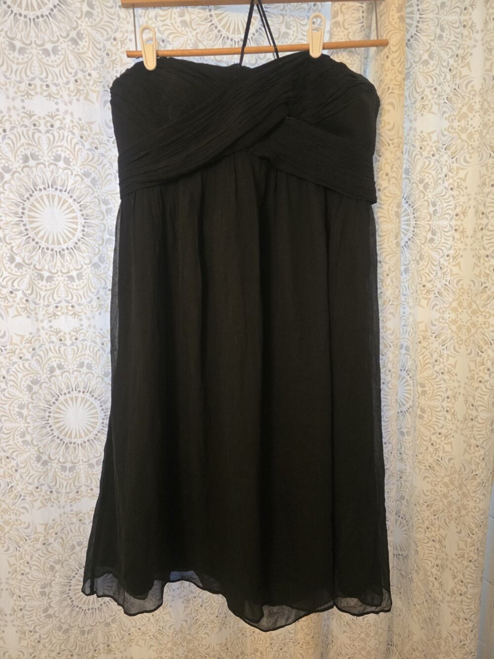 J. Crew Black Strapless Pleated Chiffon Silk Dress built in bra LBD sz 18 formal
